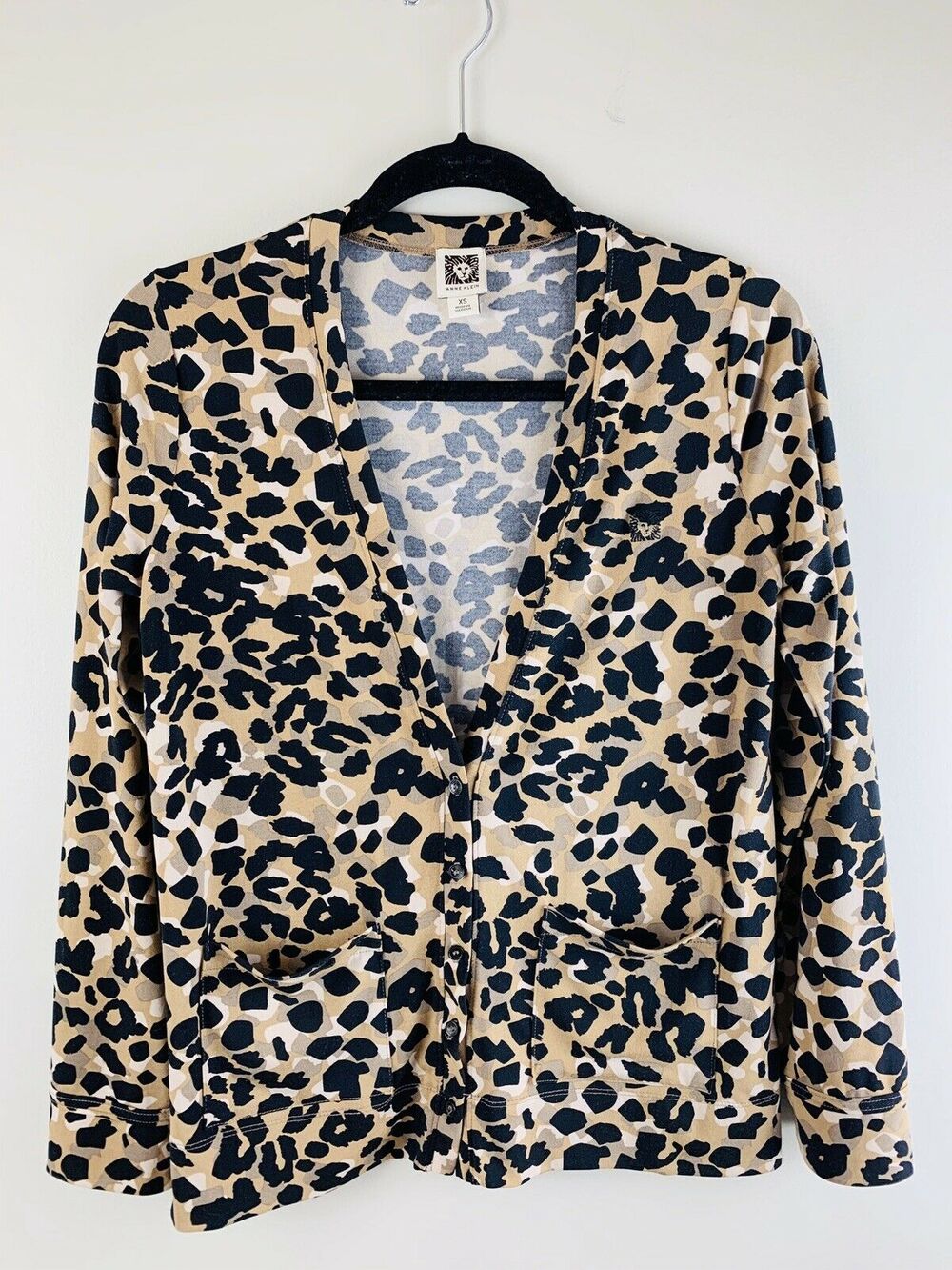 Anne Klein Leopard Print Button Blouse Cardigan XS Extra Small - Picture 1 of 6